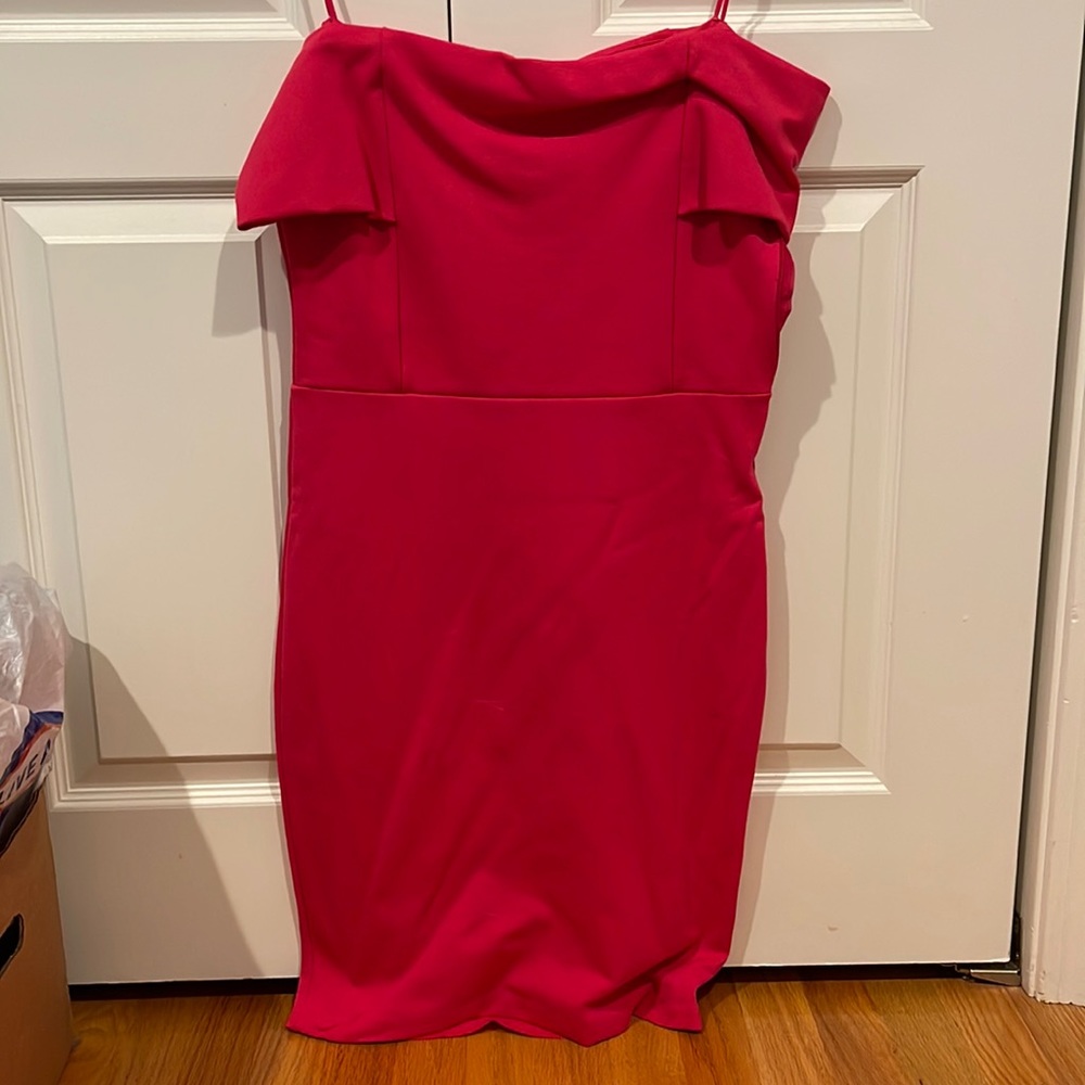pink zara strapless off the shoulder dress